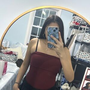 Red Fitted Sleeveless Bodysuit